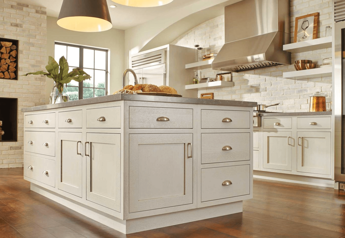 inset cabinets on large kitchen island