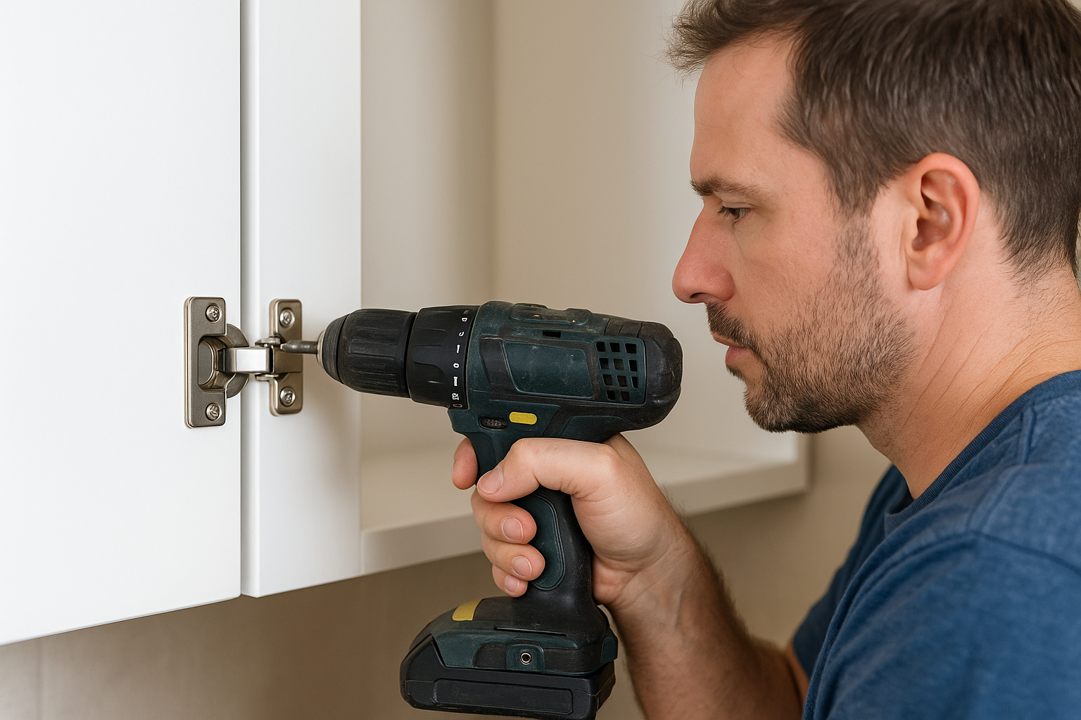 man-with-drill-fix-cabinet-hinges-blog-install-soft-close-hinges-guide-icabinetry-direct